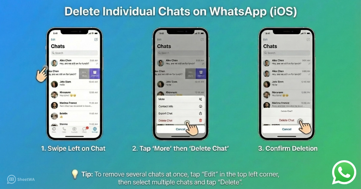 Delete Chat on WhatsApp IOS by SheetWA