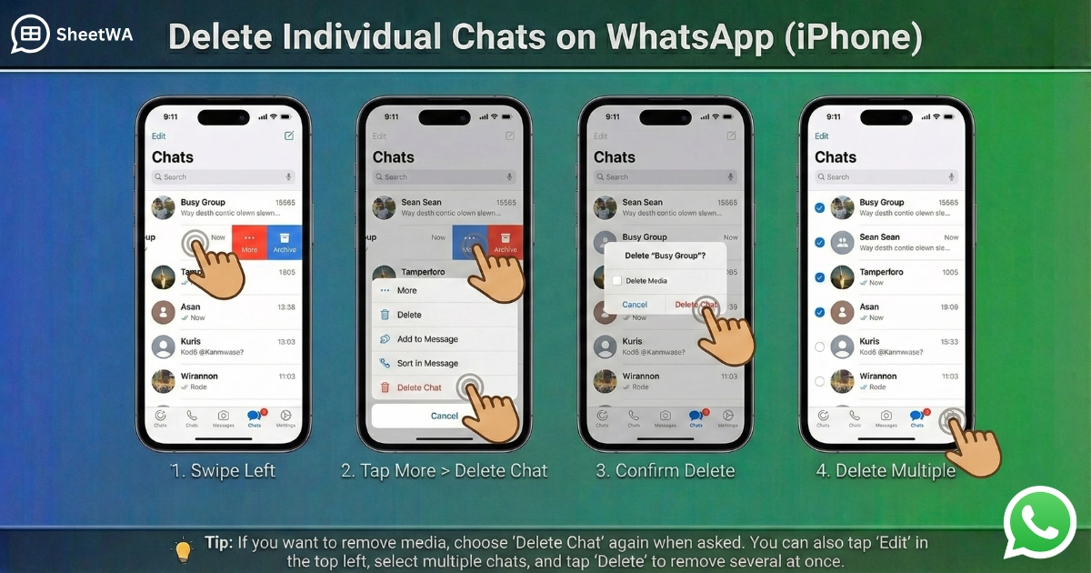 Delete Chat on WhatsApp IOS by SheetWA