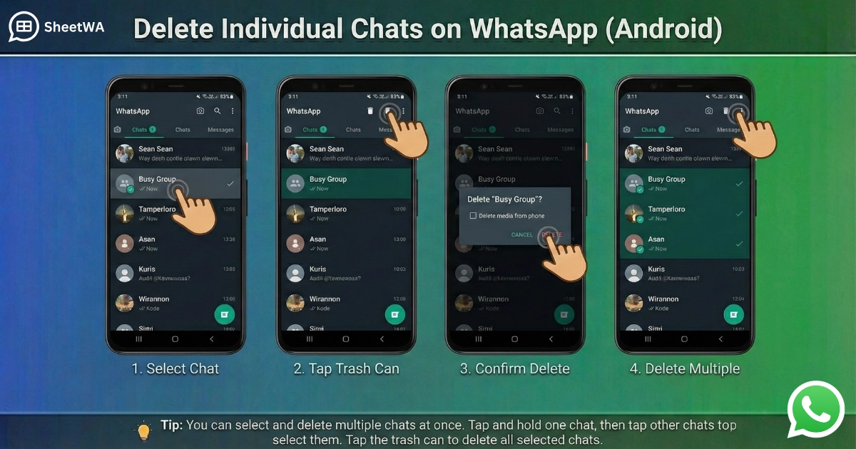 Delete Chat on WhatsApp android by SheetWA