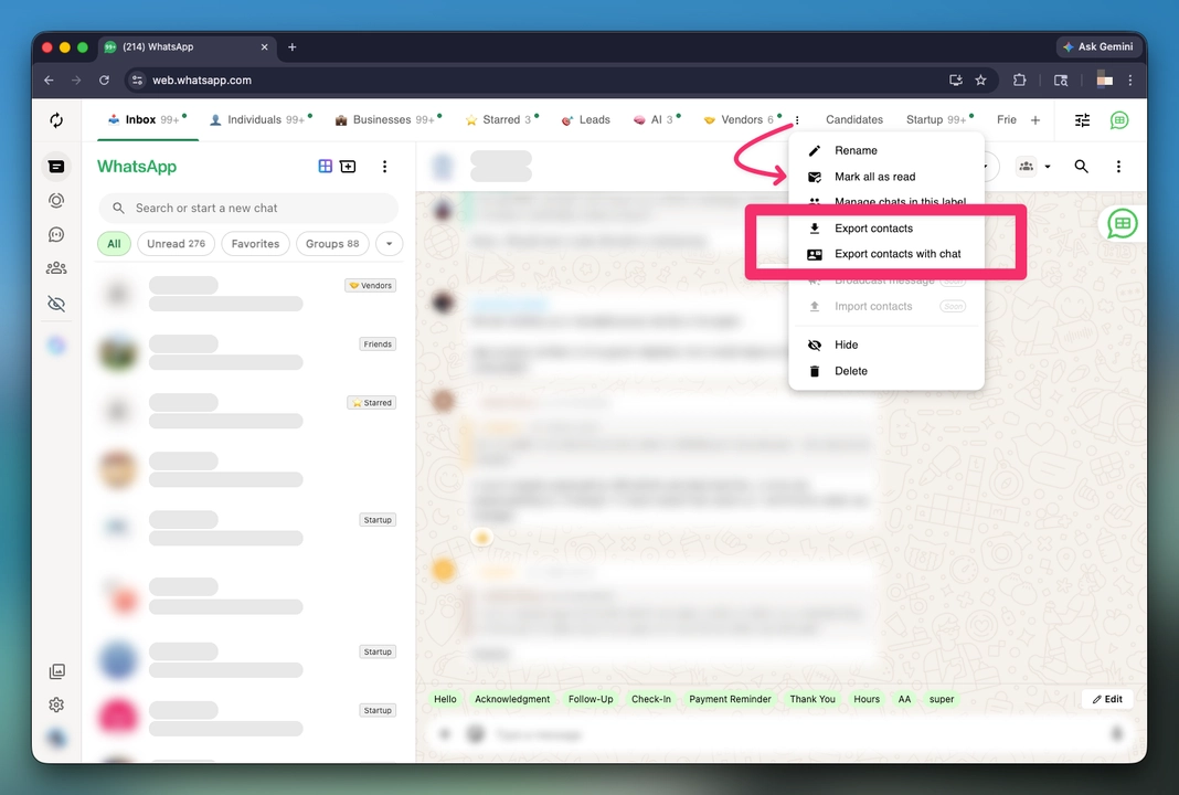 Export Contacts from chat labels by SheetWA