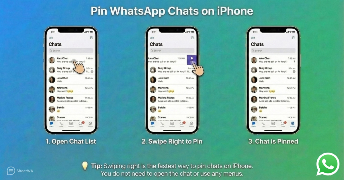 Pin Chat on WhatsApp IOS by SheetWA