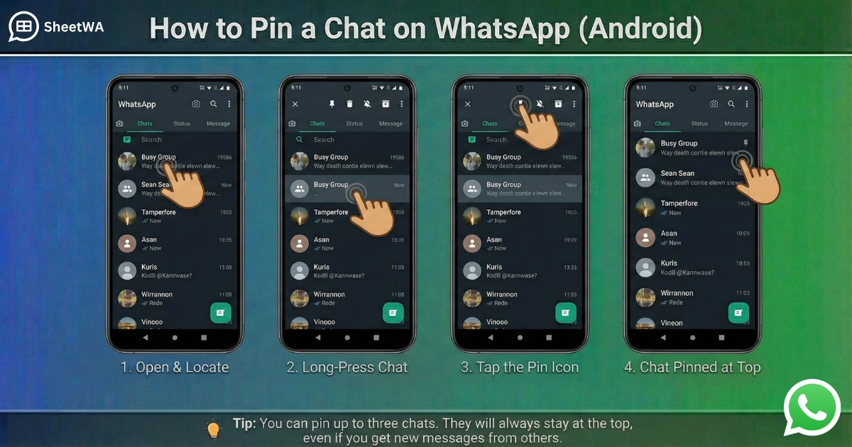 Pin Chat on WhatsApp android by SheetWA