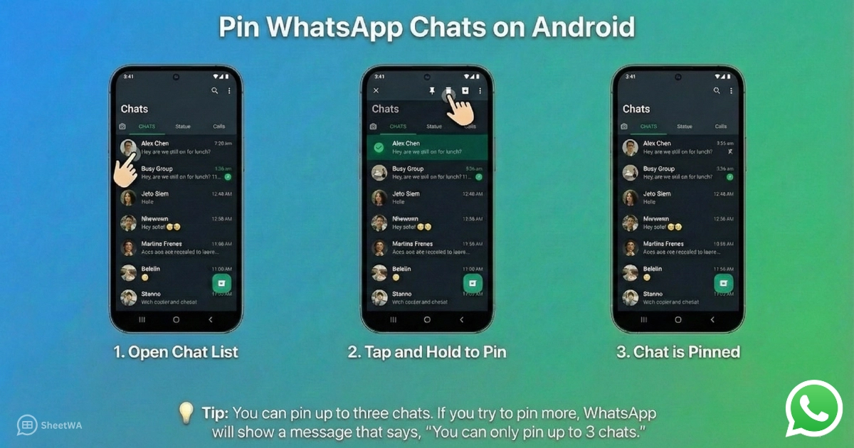 Pin Chat on WhatsApp android by SheetWA