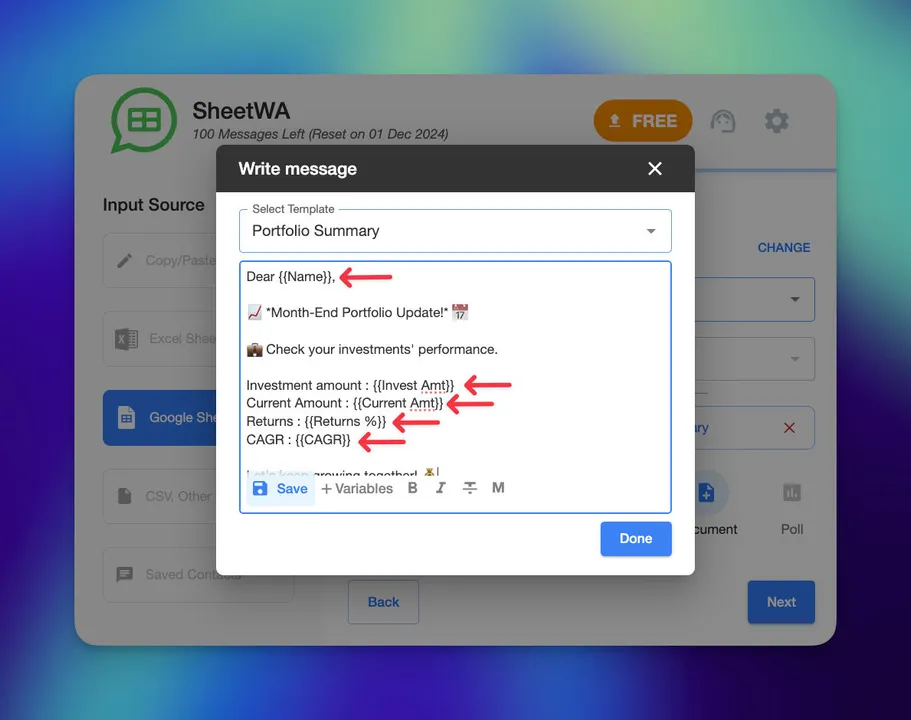 google sheets personalise_message1 | SheetWA