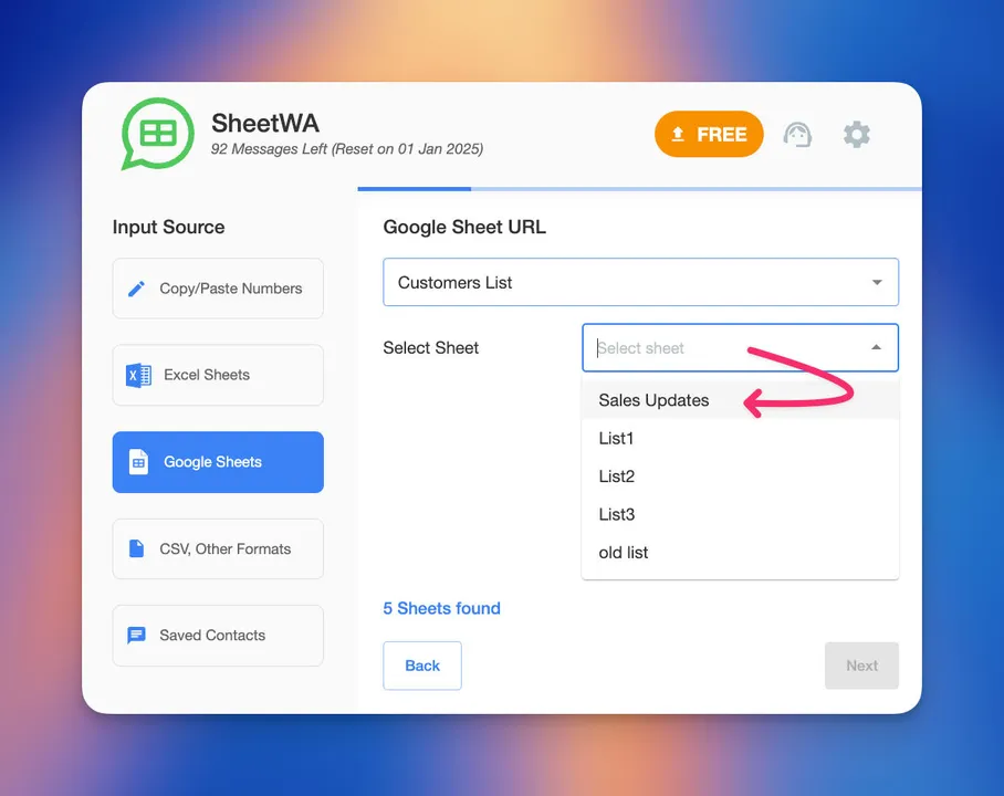 google sheets select sheets | SheetWA